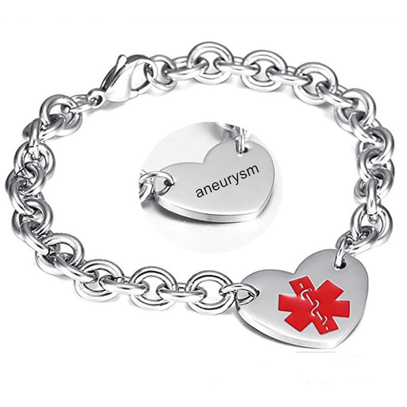Cross-border Amazon Hot Sale Stainless Steel Medical Logo Bracelet Women Titanium Steel Heart-shaped Chain O-shaped Bracelet