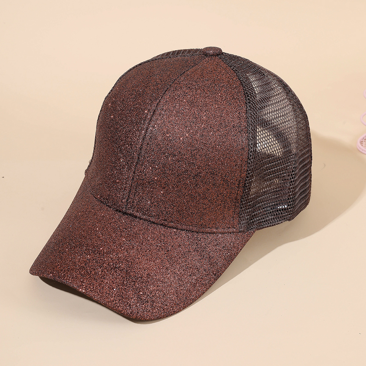 Gorra de cola de caballo de verano monocromo gorra de malla de béisbol a prueba de sol gorra de cola de caballo con lentejuelas