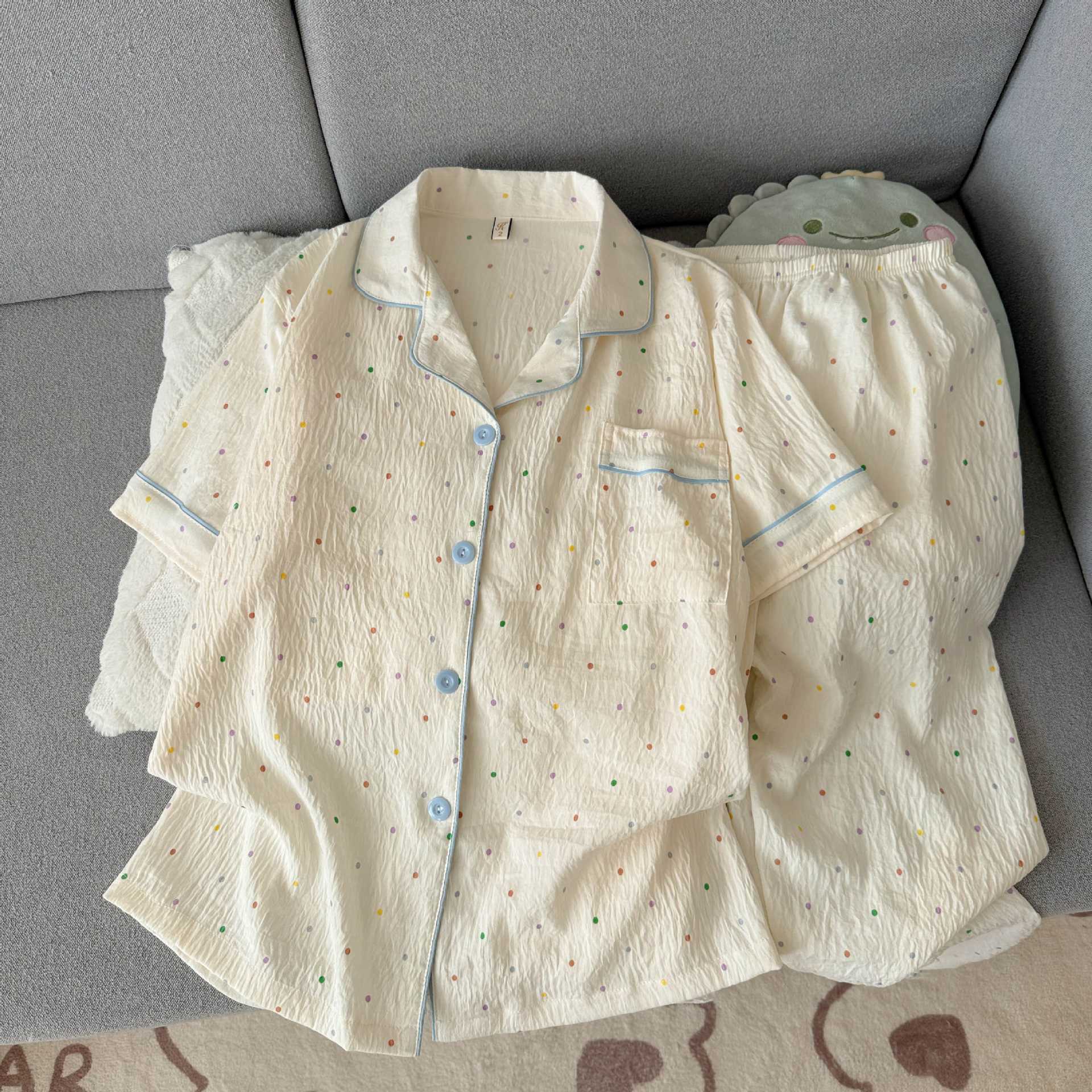 Nube de algodón pijama de mujer pareja de mangas cortas pantalones largos de dos piezas de verano nuevo dormitorio de estudiantes impresión ropa para el hogar