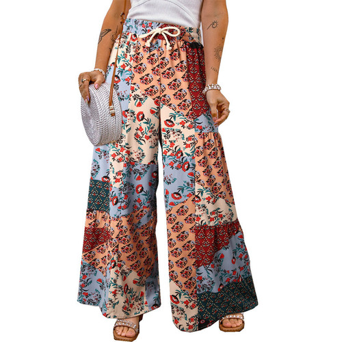 European and American floral casual pants, loose floral patchwork casual pants