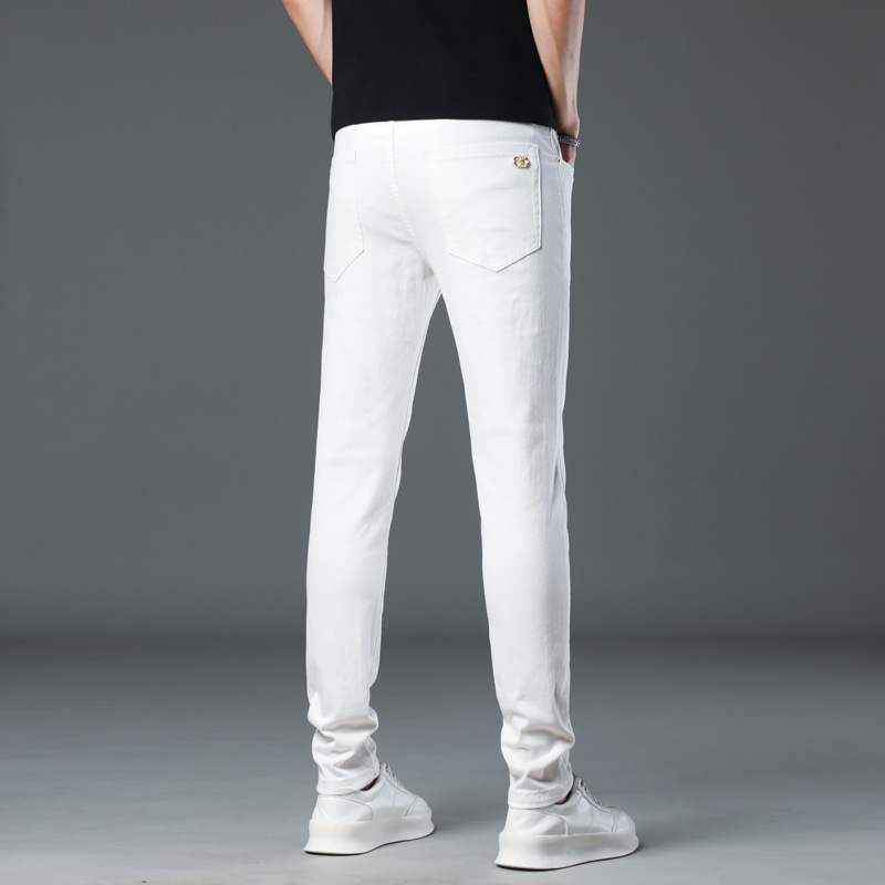 Vasaki VIP Summer Thin Combed Cotton Soft White Jeans Men's Slim Fit Small Straight Casual Pants_voghion.com
