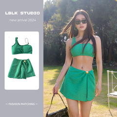 分體泳衣女新款小香風珍珠山茶花小熊度假三件套比基尼高級感溫泉