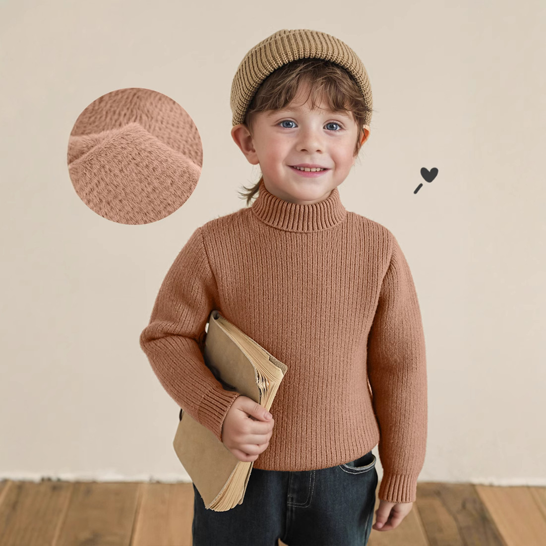 Suéter de invierno y otoño universal para niños engrosado en una camiseta de lana caliente para bebés de punto de fondo elástico de cuello alto para hombres y mujeres