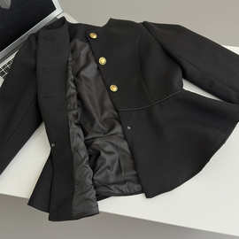 定制秋冬黑色小香风毛呢外套秋季收腰显瘦高级感气质上衣女装外套