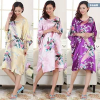 Амазонка Павлин платье Тан костюм Cheongsam атласная пижама цельная ночная рубашка халат домашняя одежда