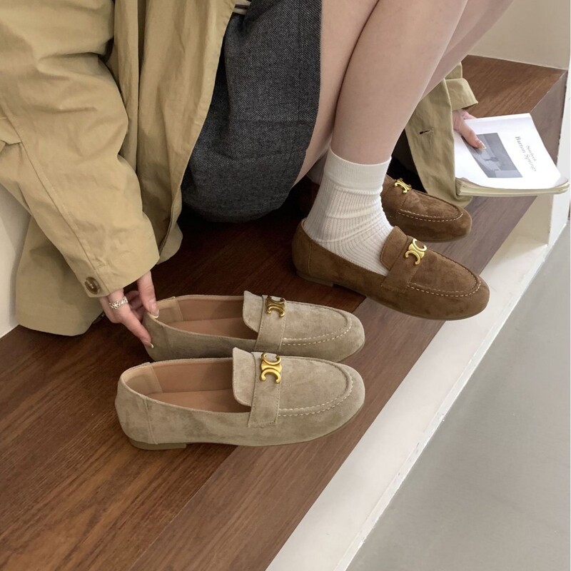 韩系复古一脚蹬平底乐福鞋女2025秋季新款时尚简约英伦风豆豆单鞋|undefined