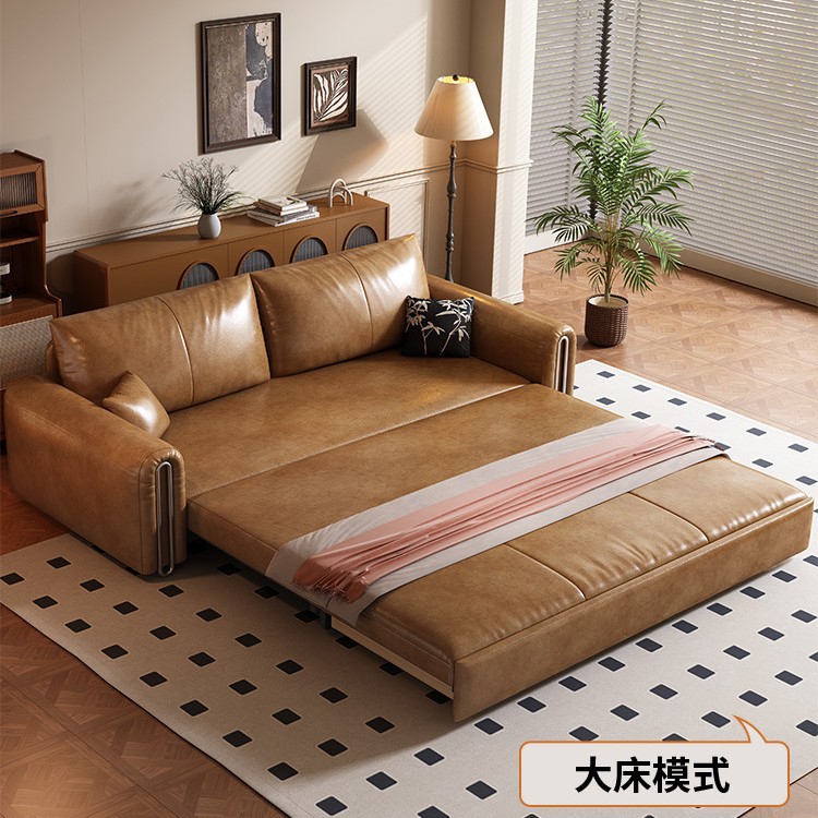油蜡皮沙发床可折叠两用双人直排收纳小户型客厅现代简约家用沙发