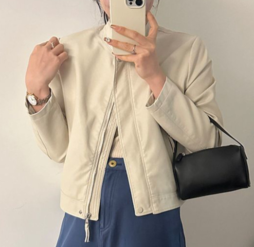 Women's Short Leather Jacket 2025 Spring and Autumn New Korean Style Elegant Stand Collar Casual Versatile Biker Leather Jacket