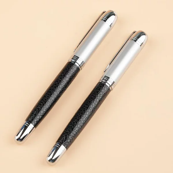Metal Signature Gift Pen Wrap Pen Brown PU Thick Textured Leather Pen Badge Pen Holder Metal Ball Pen
