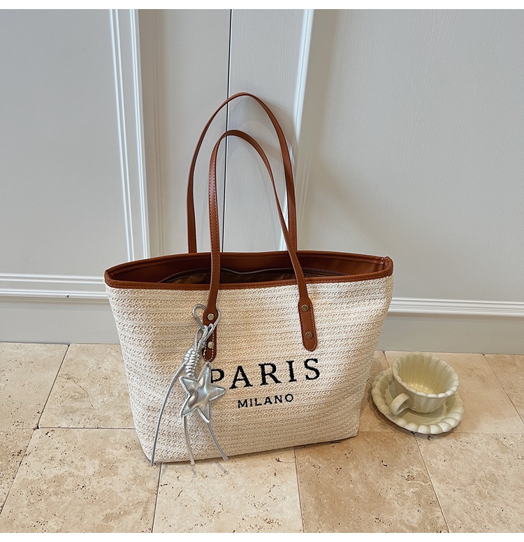 Summer striped woven large-capacity tote bag 2025 New style fashionable and trendy Korean style simple and elegant casual single-shoulder bag undefined
