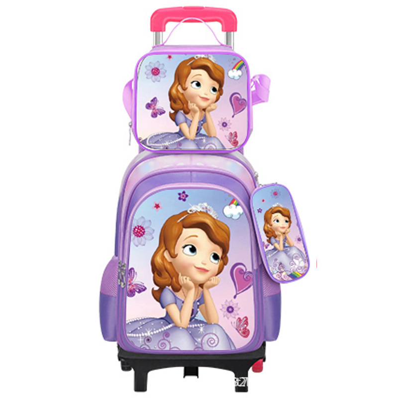 Suministro directo de fábrica, mochila escolar con barra de ruedas para niños, juego de tres piezas, protección de la columna para estudiantes de primaria, reducción de carga, mochila universal de dos ruedas y seis ruedas