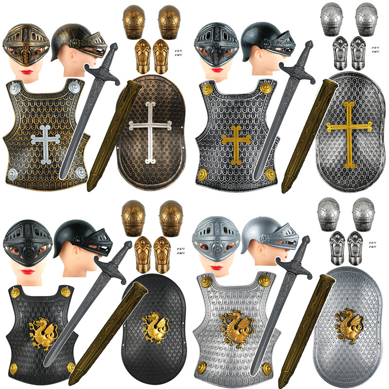 Cross-Border Children's Crusader Shield, Chest Armor, Hat, Armor and Weapon Set, Wearable Armor, Medieval Play Props