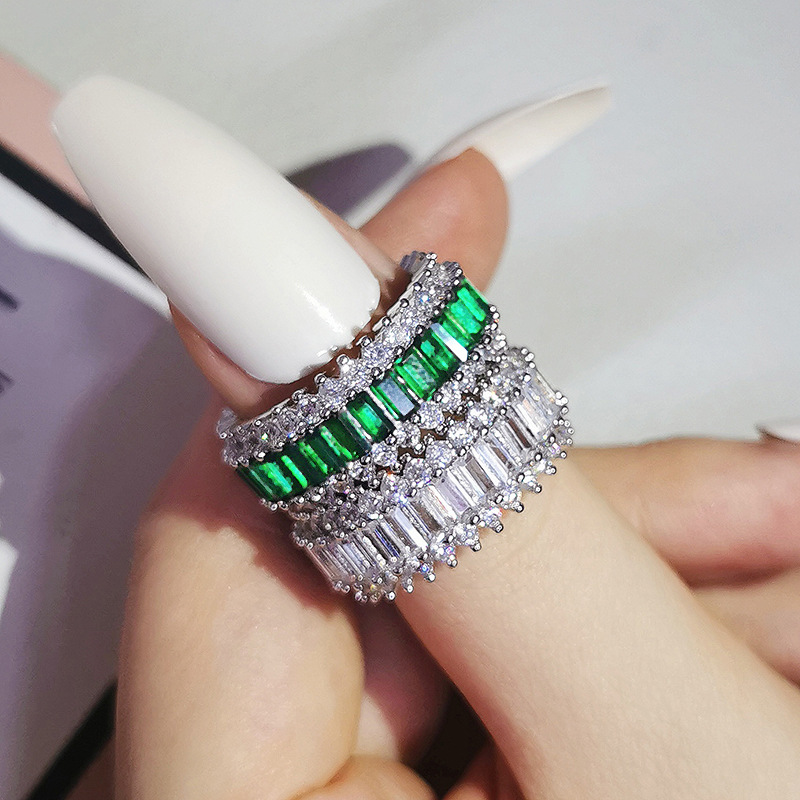 three-row zircon full diamond ring