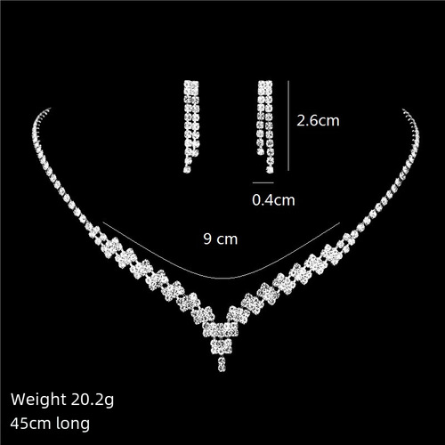 Wedding gown accessories and evening wear jewelry: Exquisite bridal water-diamond jewelry set featuring a necklace and earrings.