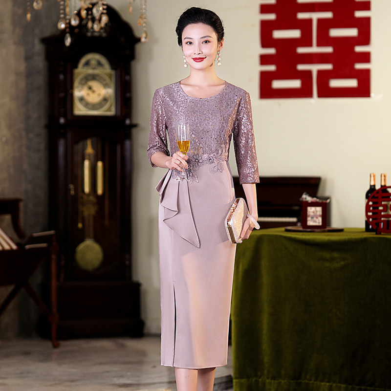 Wedding Mother Wedding Banquet Toast Dress Small High-end Spring and Summer Dress Delicate Cheongsam Draped dress Slim