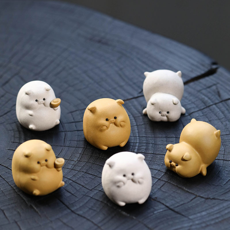 宜兴紫砂茶宠猪摆件手工十二生肖元宝猪茶玩呆萌可爱茶具配件可养