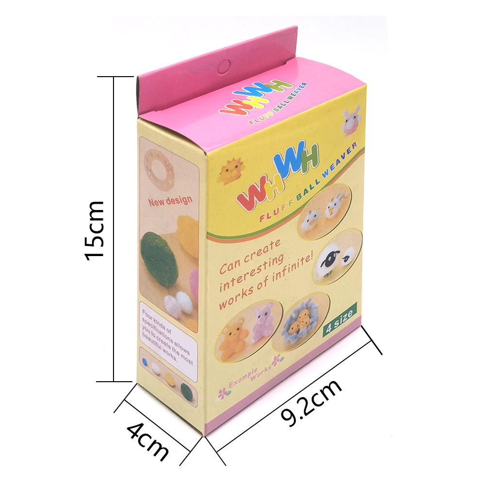 Herramienta de tejido dispositivo de pompón 4 especificaciones en caja Descripción en chino e inglés dispositivo de fabricación de bolas