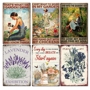 American Garden Iron Painting Retro Old Iron Green Plant Flower Hanging Painting Sign Outdoor Wall Decoration Cross-Border