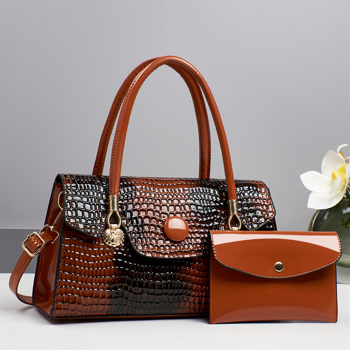 Retro schoudertas met krokodillenmotief, dames tas met gestructureerde flap_voghion.com