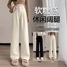 欧棉绒阔腿裤女春秋冬高腰垂感休闲窄版直筒裤雪尼尔加绒裤子