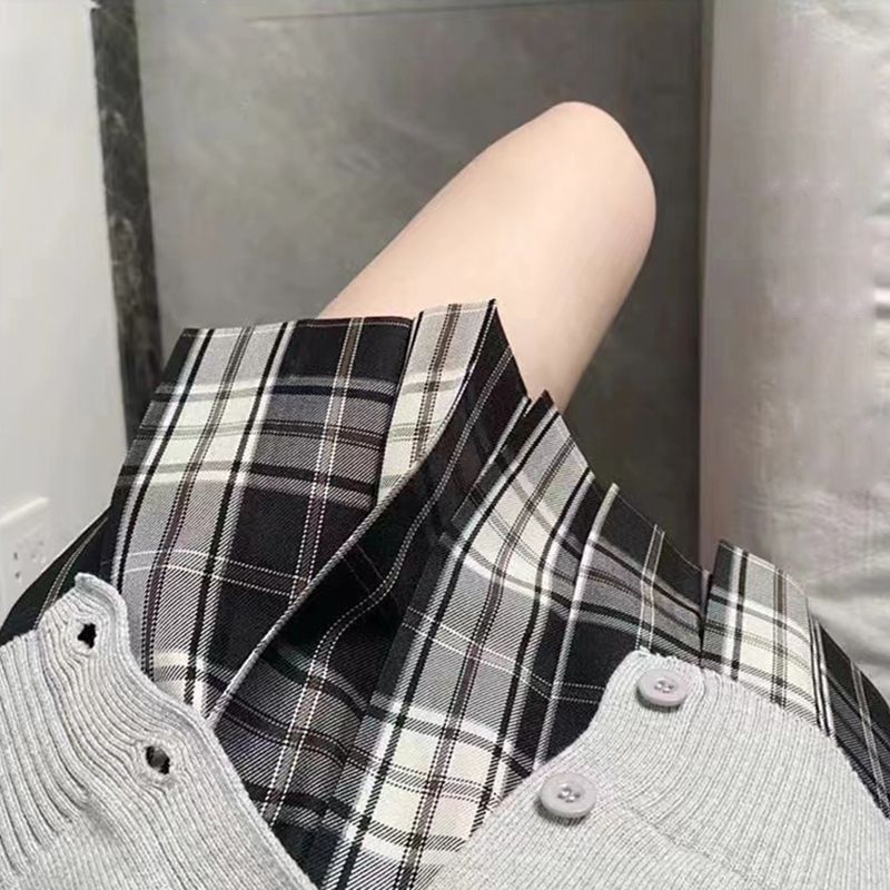 칠판 체크 무늬 스커트 + 매칭 보타이#뜨거운 판매 42cm