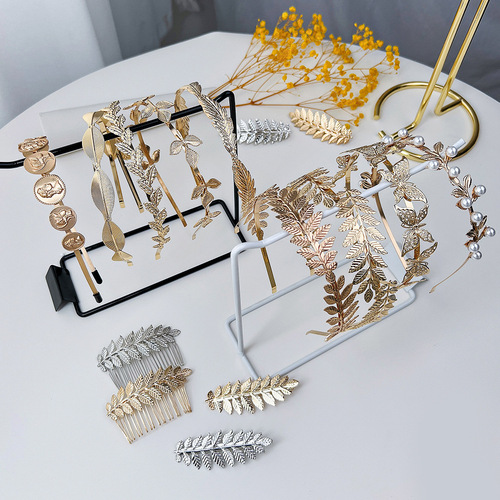 Hot-selling European and American style bridal leaf hairband, party metal leaf hair accessories, elegant crown headband with leaf hairpin for women