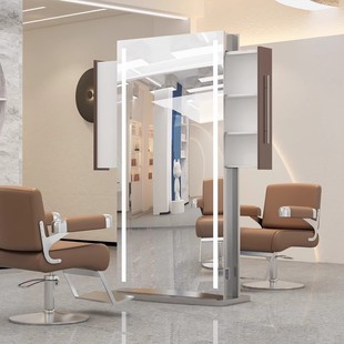 New Double-sided Light Barber Shop Mirror Floor-standing Hairdressing Shop Mirror Table Hair Salon Special Perm Hair Coloring and Hair Cutting Mirror