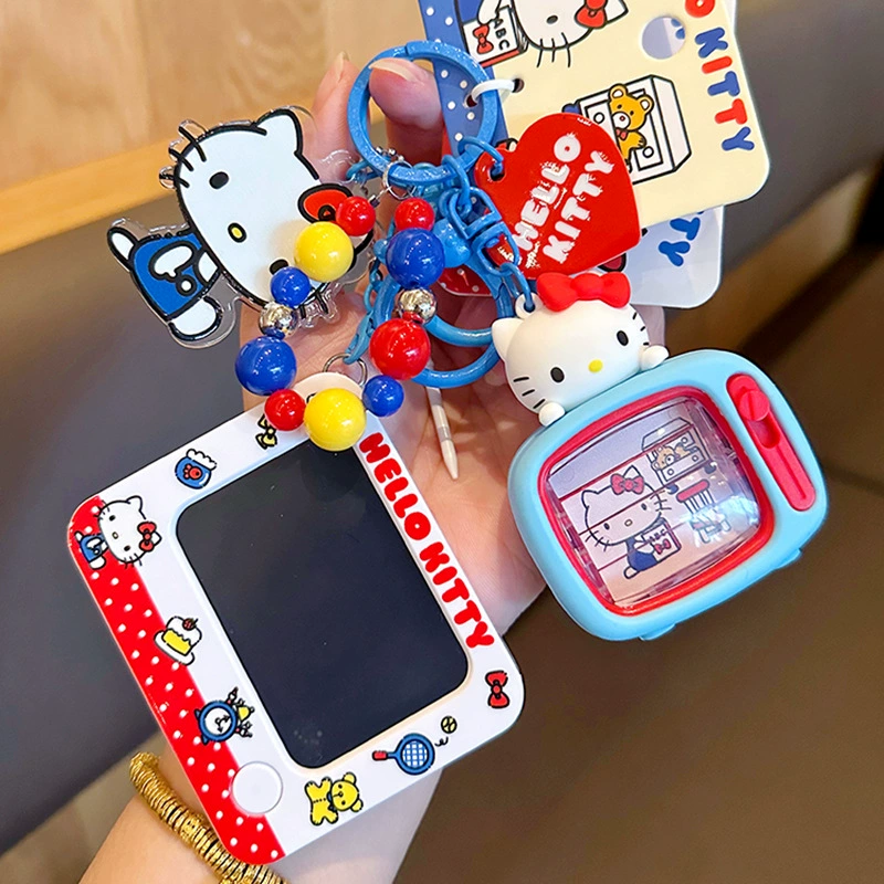 Hello Kitty, настоящий брелок, мультяшный телевизор с бусинами вместо ключей