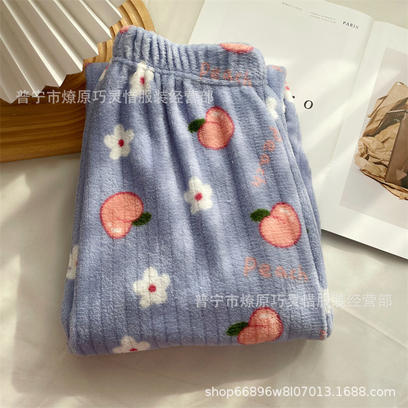 Pantalones de pijama de franela de coral de dibujos animados, pantalones de pijama de hombre, pantalones de invierno de otoño de mujer, pantalones caseros