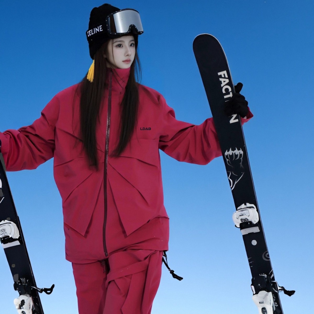 Ldab Red Ski Suit for Women 2026 New Winter High-End Outdoor Windproof and Waterproof Single and Double Board Ski Suit
