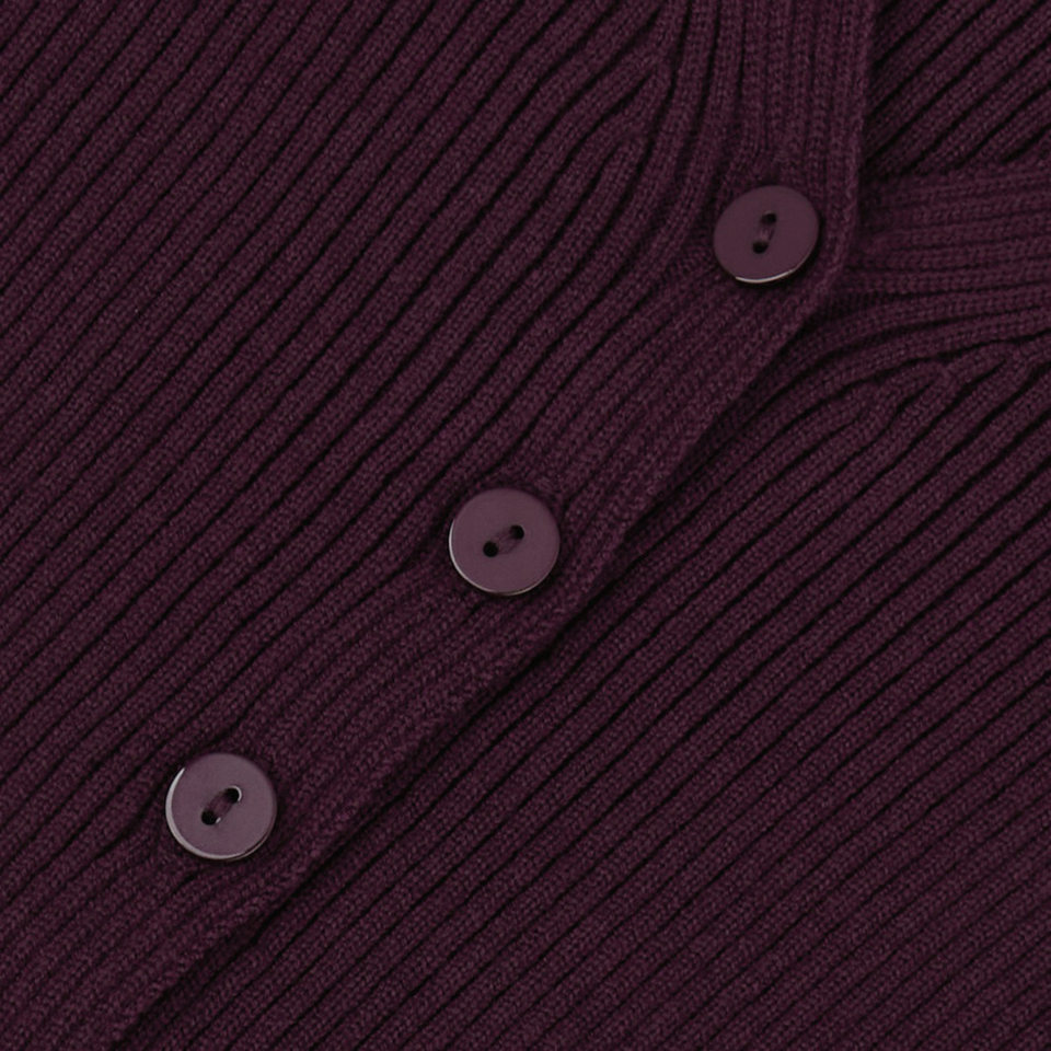 Bộ hai món áo cardigan dệt kim cổ chữ V gân sọc dài tay và chân váy dài cạp cao — Màu be, Màu tím chi tiết 8