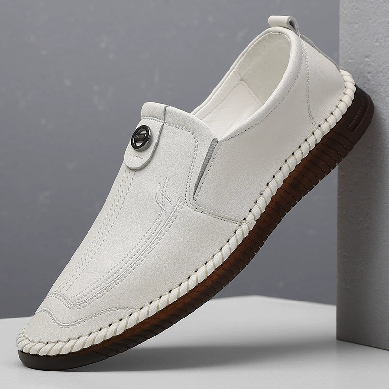 2024 осень новая мужская ручная линия повседневная кожаная обувь мужская мягкая подошва мягкая подошва одиночная обувь маленькая белая обувь 317