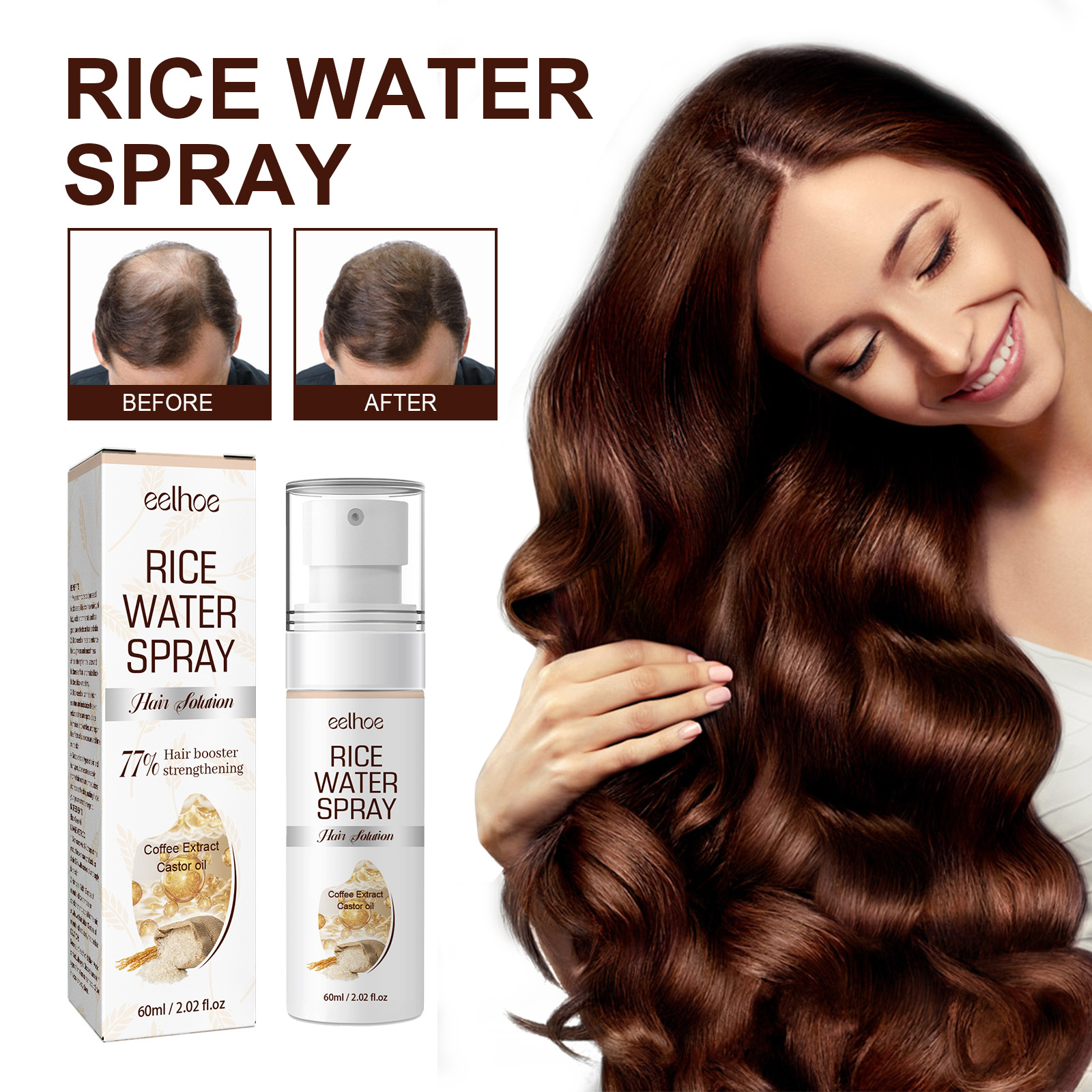 EELHOE Rice Thick Hair Spray Ripara i capelli danneggiati, nutre il cuoio capelluto, previene la caduta dei capelli e solidifica lo spray per la cura dei capelli_voghion.com