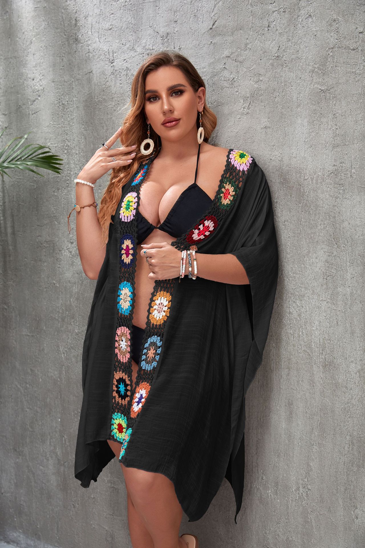 158g Weight Sunscreen Shirt Outerwear Type Half Sleeve Sleeve Length Polyester Fabric Type Long Top Length V Neck Neckline Solid Color Pattern Summer Season Women's Gender Beach Style Women's Solid Color Beach Cover Ups 4