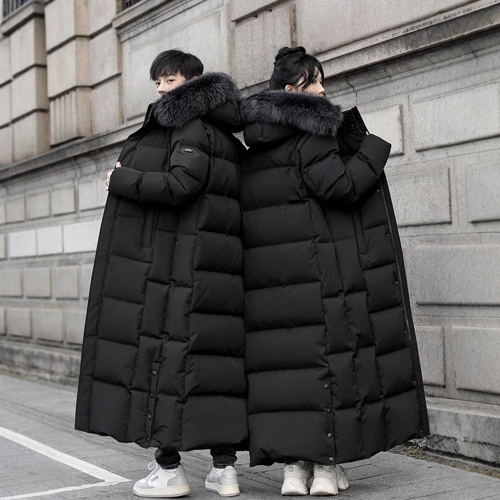 Imported Goose Down Jacket Super Long Over-the-knee New Thickened Hooded plus size Men's and Women's Outdoor Extremely Cold Jacket