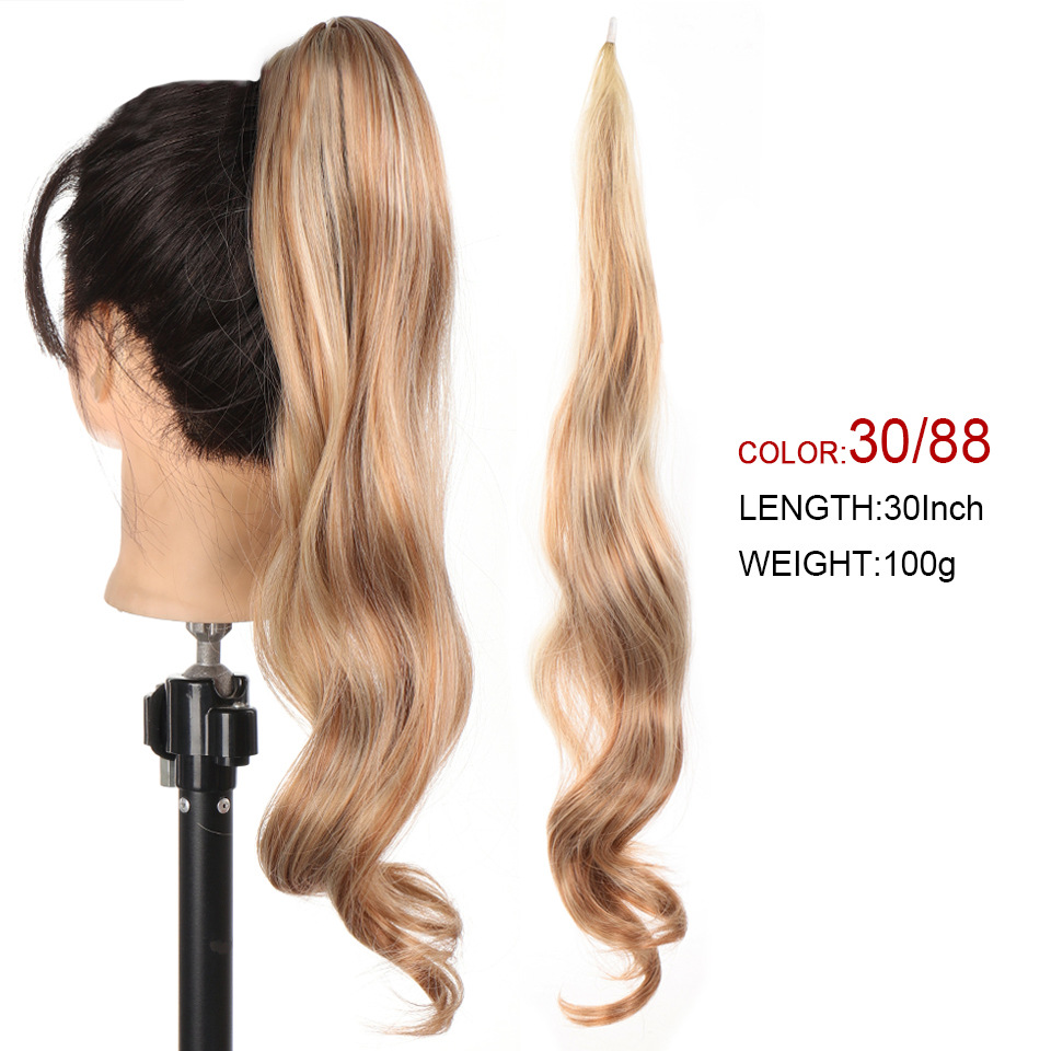 Coda di cavallo sintetica femminile lunga riccia magica avvolgimento coda di cavallo treccia bacchetta capelli soffici e naturali_voghion.com
