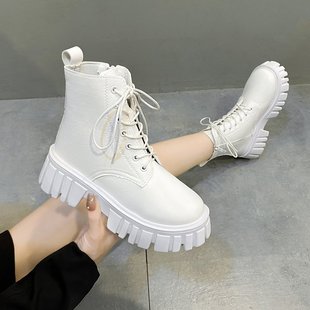 Short Boots for Women 2025 Autumn and Winter New Korean Style Fashion Mid-Calf Women's Shoes Thick-Soled Lace-Up Side Zipper Women's Boots