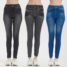 韩版仿牛仔印花款九分打底裤  外穿大码弹力打底裤