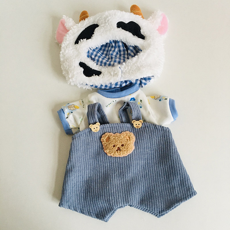 奶牛帽+蓝T+蓝背带裤