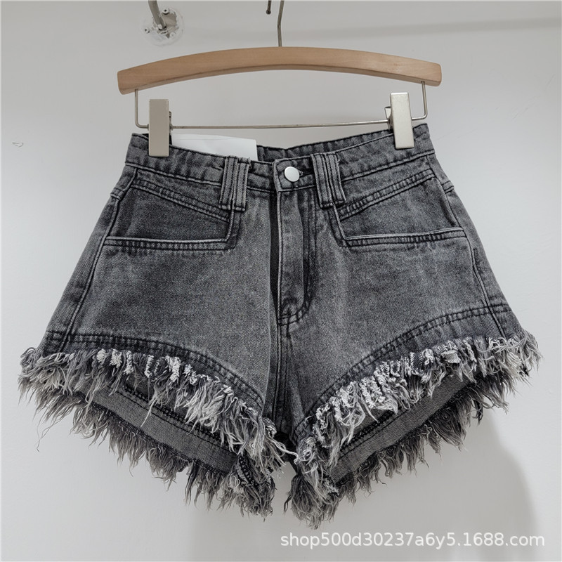Pantalones Cortos Jeans de Mujer con Deshilachado de Poliéster