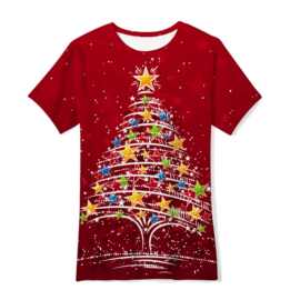 外贸跨境3D数码印花童装T恤 圣诞节雪花姜饼人耶诞节休闲短袖