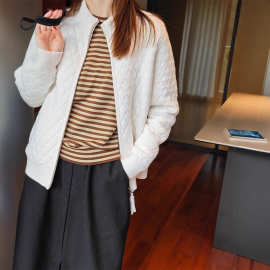 塔尖工艺！纯羊毛织~软fufu~率性气质黑色白色秋冬女款棉服外套