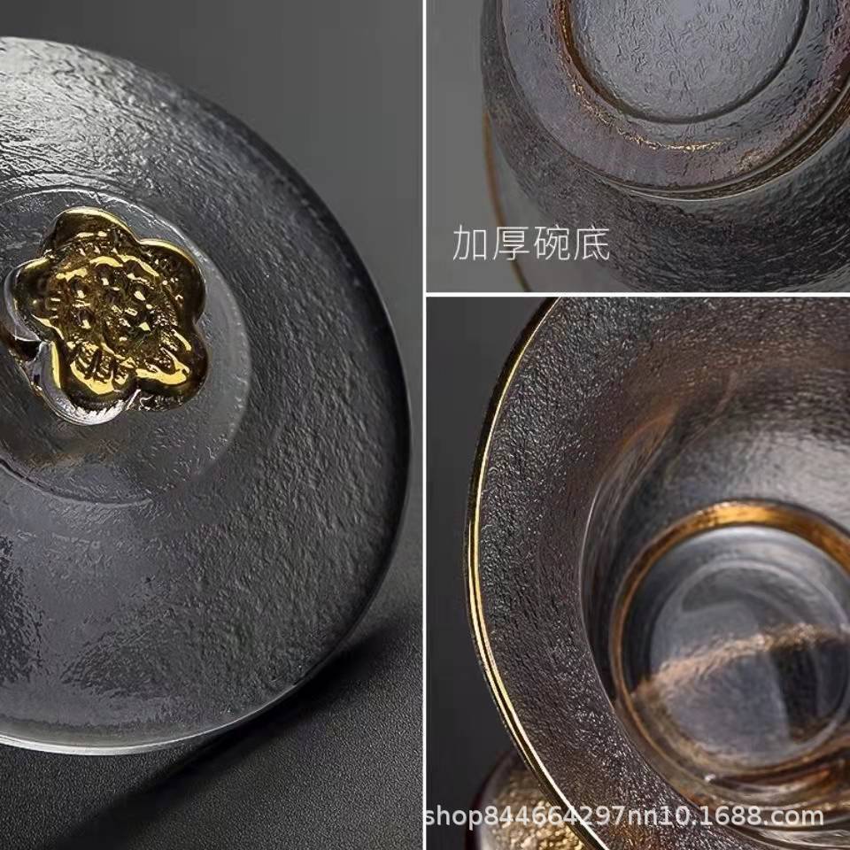 Tazón para té de vidrio de gran capacidad Sancai, borde dorado hecho a mano, resistente al calor, no quema las manos, producto de alta gama