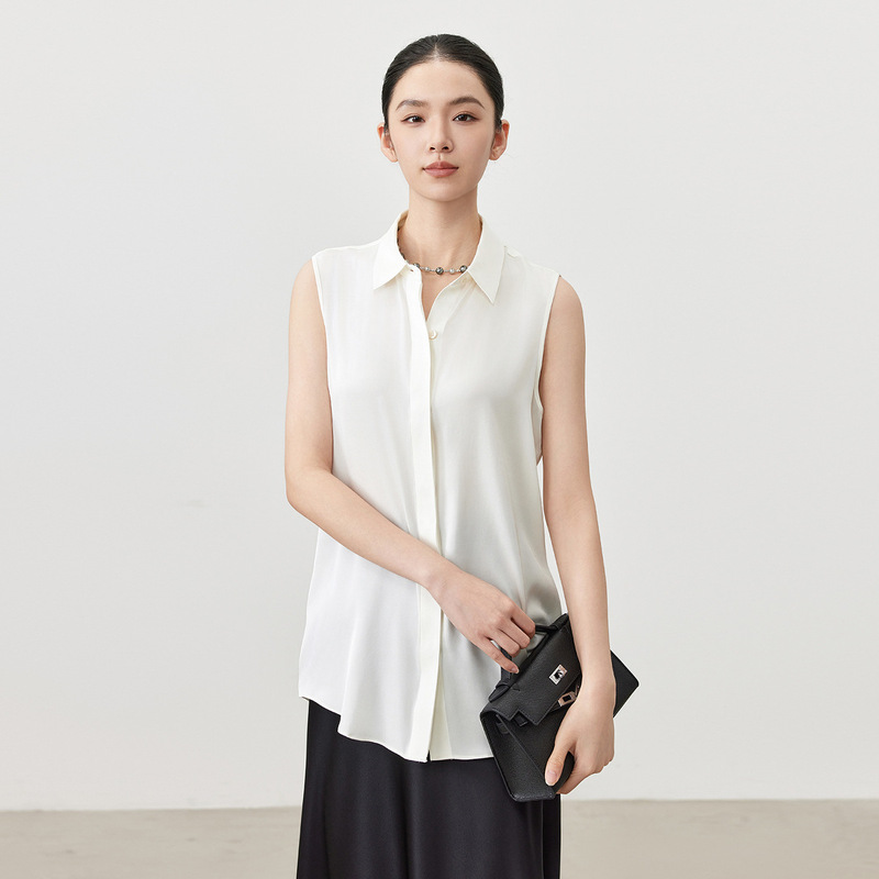 Sleeveless silk shirt women's bottoming inner drape vest temperament commuter mulberry silk sleeveless jacket wholesale