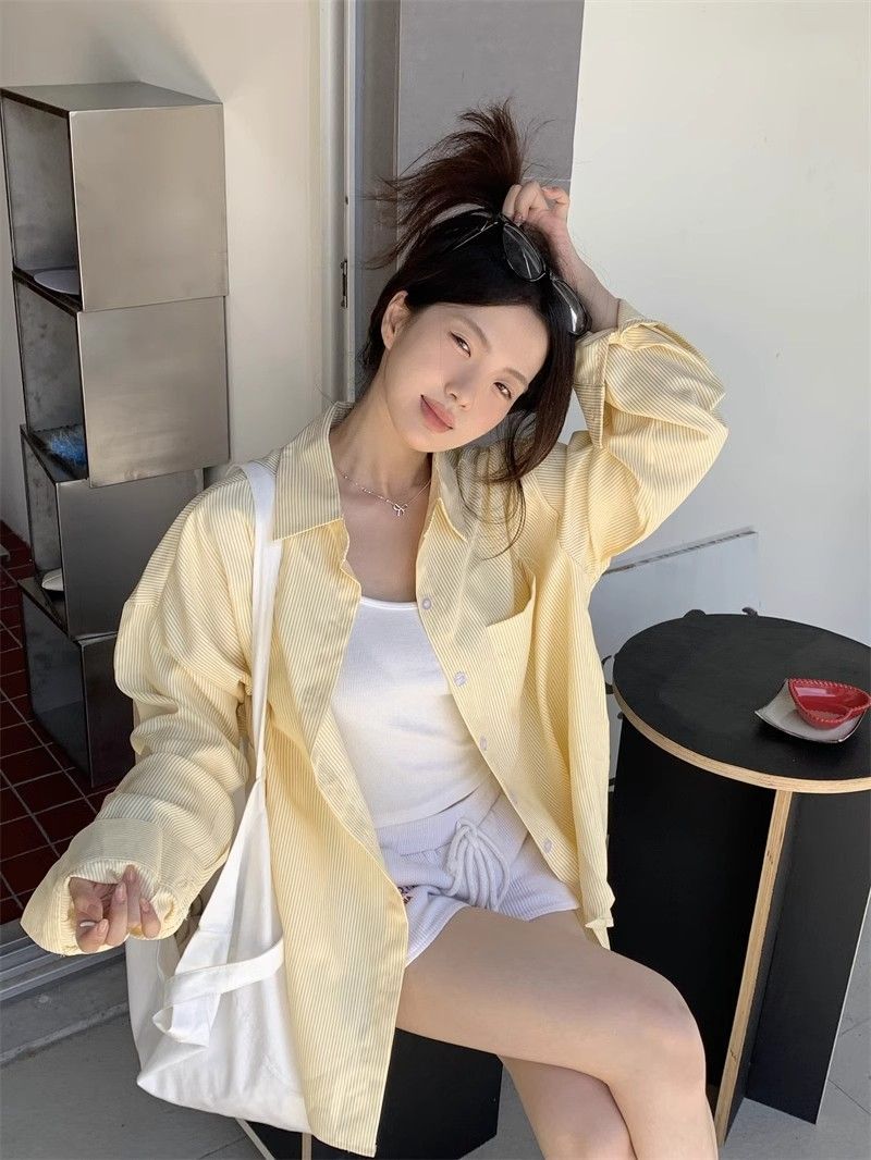 Retro yellow thin spring shirt