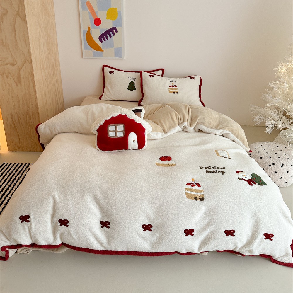 Winter Christmas Thickened Cashmere Four-piece Set Girl's Heart Cartoon