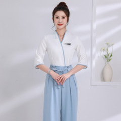 2022新款夏季美容師養生足療足浴技師服套裝JY-2073七分袖