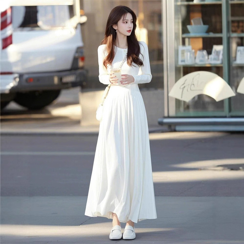 Temperament socialite fashion white dress women's 2025 spring new design sense formal occasion long skirt