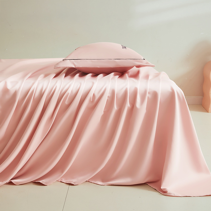 Sábana fresca de color puro, una sola pieza, colcha de hielo para dos personas, funda de almohada individual, dormitorio de estudiantes, traje de tres piezas, verano, seda no tangsi