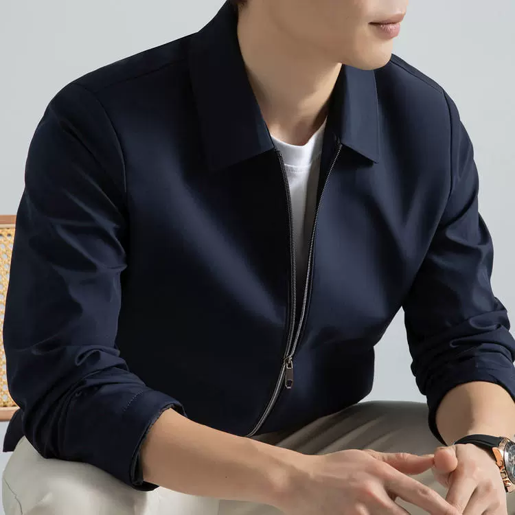 精品男士夹克春秋季翻领夹克外套二开批发跨境男装行政商务茄克男